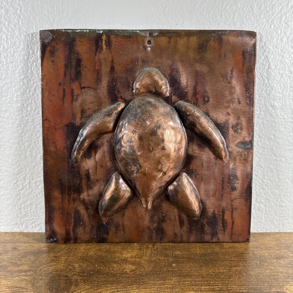8.5 X 8.5 COPPER PATINA DECORATIVE WALL TILE SEA TURTLE SEA LIFE